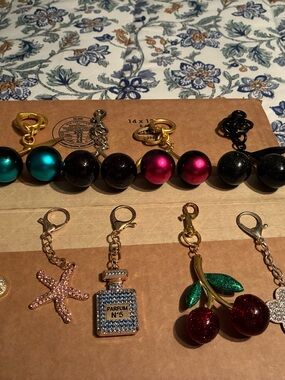 Bag charm bundle. Cherry & Bead Keychain Set - Black, Pink, Teal
9 in the bundle
